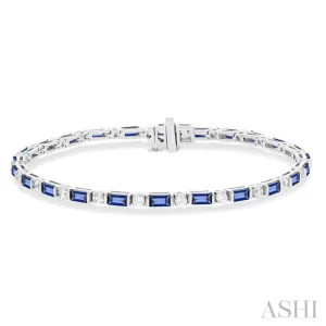 1 1/10 ctw Art Deco 4X2 MM Baguette Cut Sapphire and Round Cut Diamond Precious Bracelet in 14K White Gold