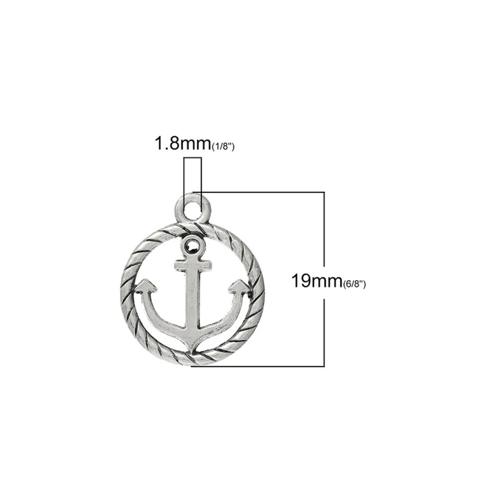 10 Pcs Tibetan Silver ANCHOR IN DISC 19mm x 16mm Charms Pendants, Lead & Nickel Free Metal Charms Pendants Beads