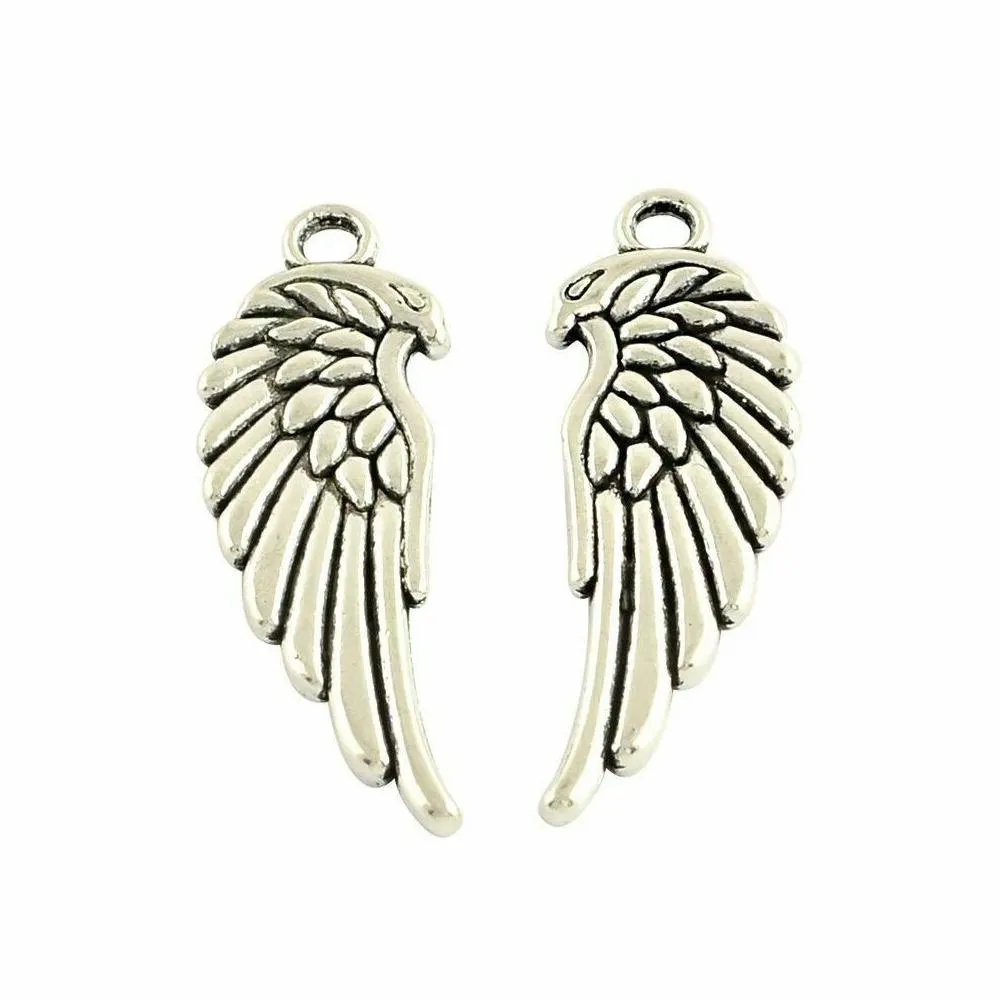 10 Pcs Tibetan Silver Angel Wing 35mm x 11mm Charms Pendants