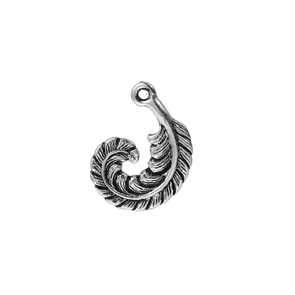 10 Pcs Tibetan Silver CURLED FEATHER 19mm x 15mm Charms Pendants, Lead & Nickel Free Metal Charms Pendants Beads