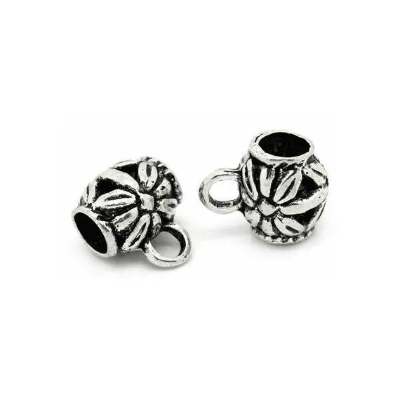 10 Pcs Tibetan Silver Flower Barrel Charm Hanger Bail 10mm x 10mm Jewellery Finding Charms Pendants