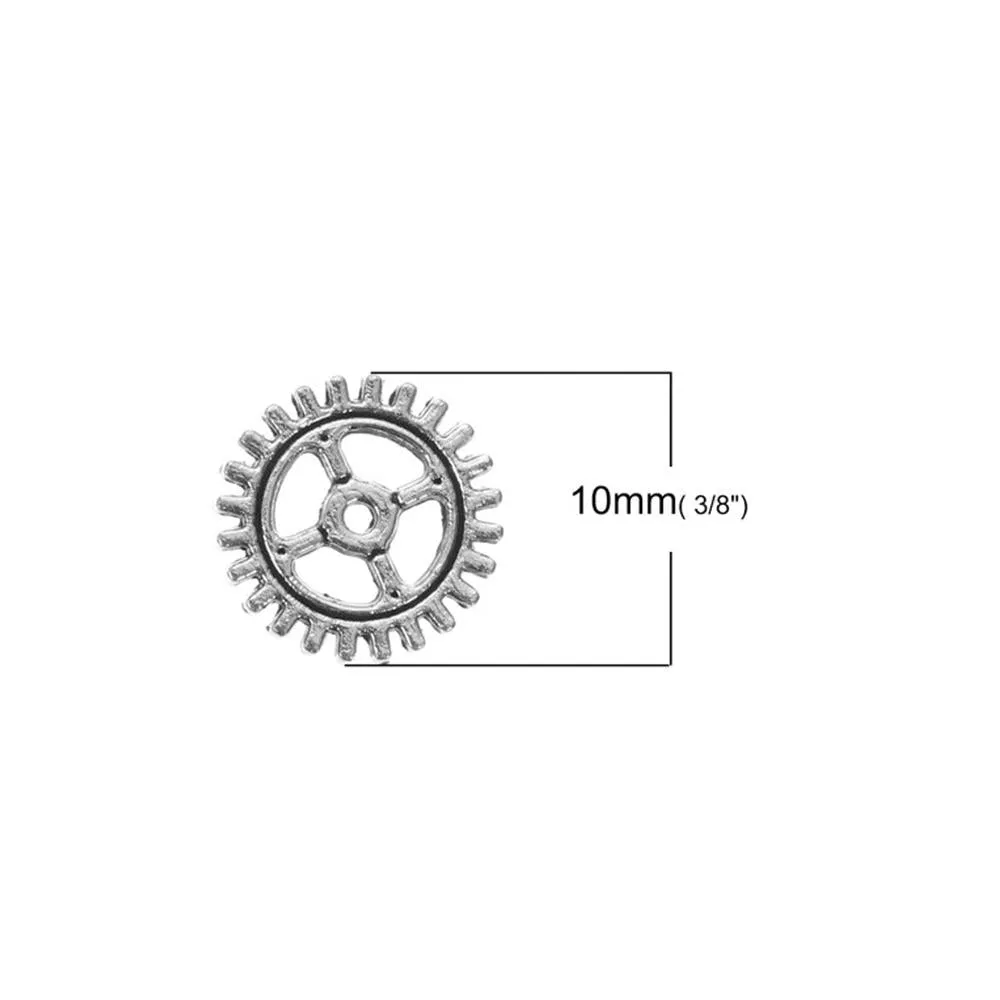 10 Pcs Tibetan Silver STEAMPUNK GEAR 10mm DIA. Charms Pendants, Lead & Nickel Free Metal Charms Pendants Beads