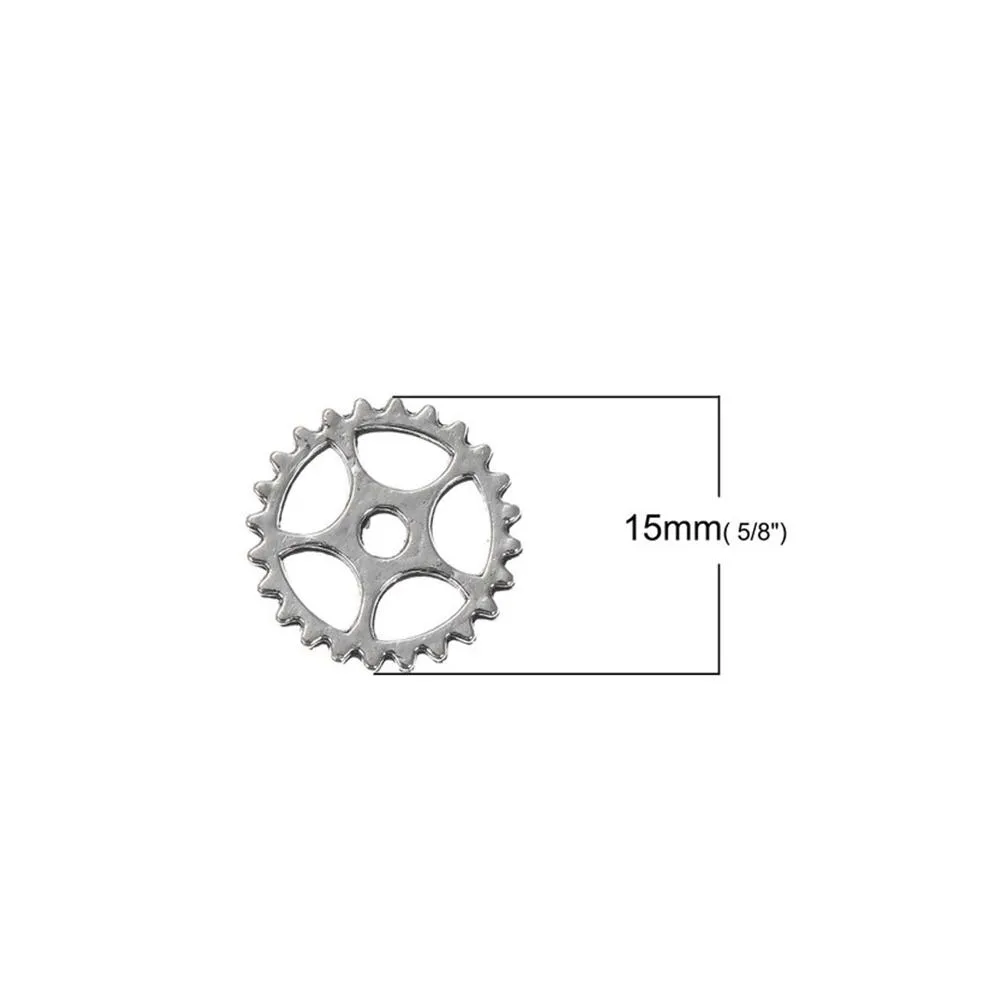 10 Pcs Tibetan Silver STEAMPUNK GEAR 15mm DIA. Charms Pendants, Lead & Nickel Free Metal Charms Pendants Beads