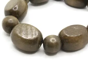 12 Brown Wooden Mixed Flat oval and Round Beads