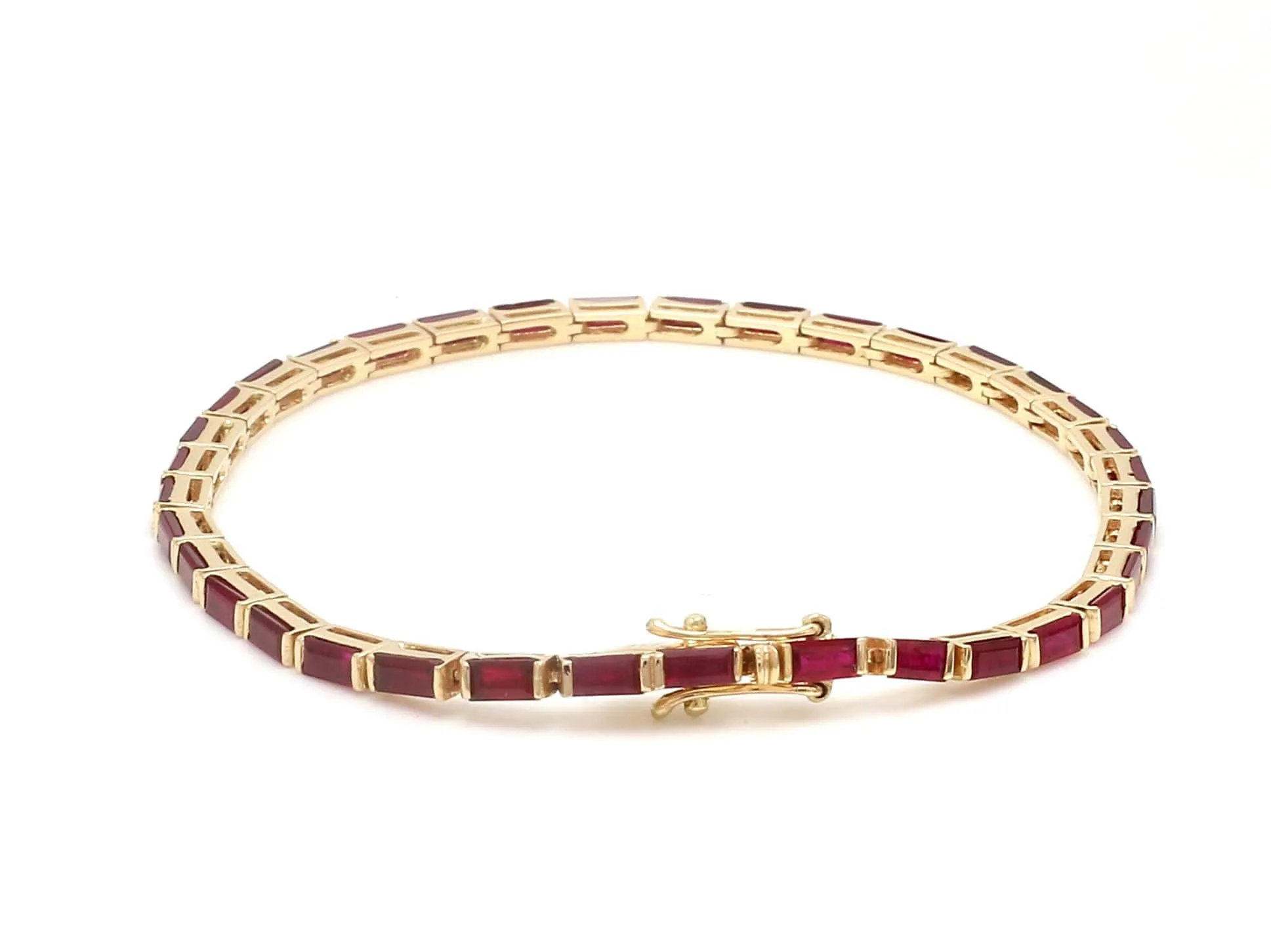 14K & 18K Gold Ruby Baguette Tennis Anklet, East West