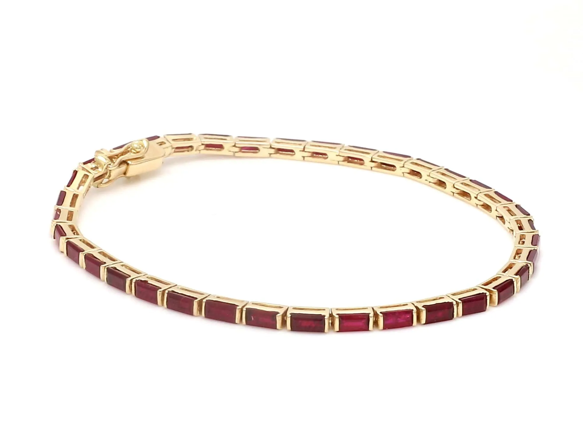 14K & 18K Gold Ruby Baguette Tennis Anklet, East West