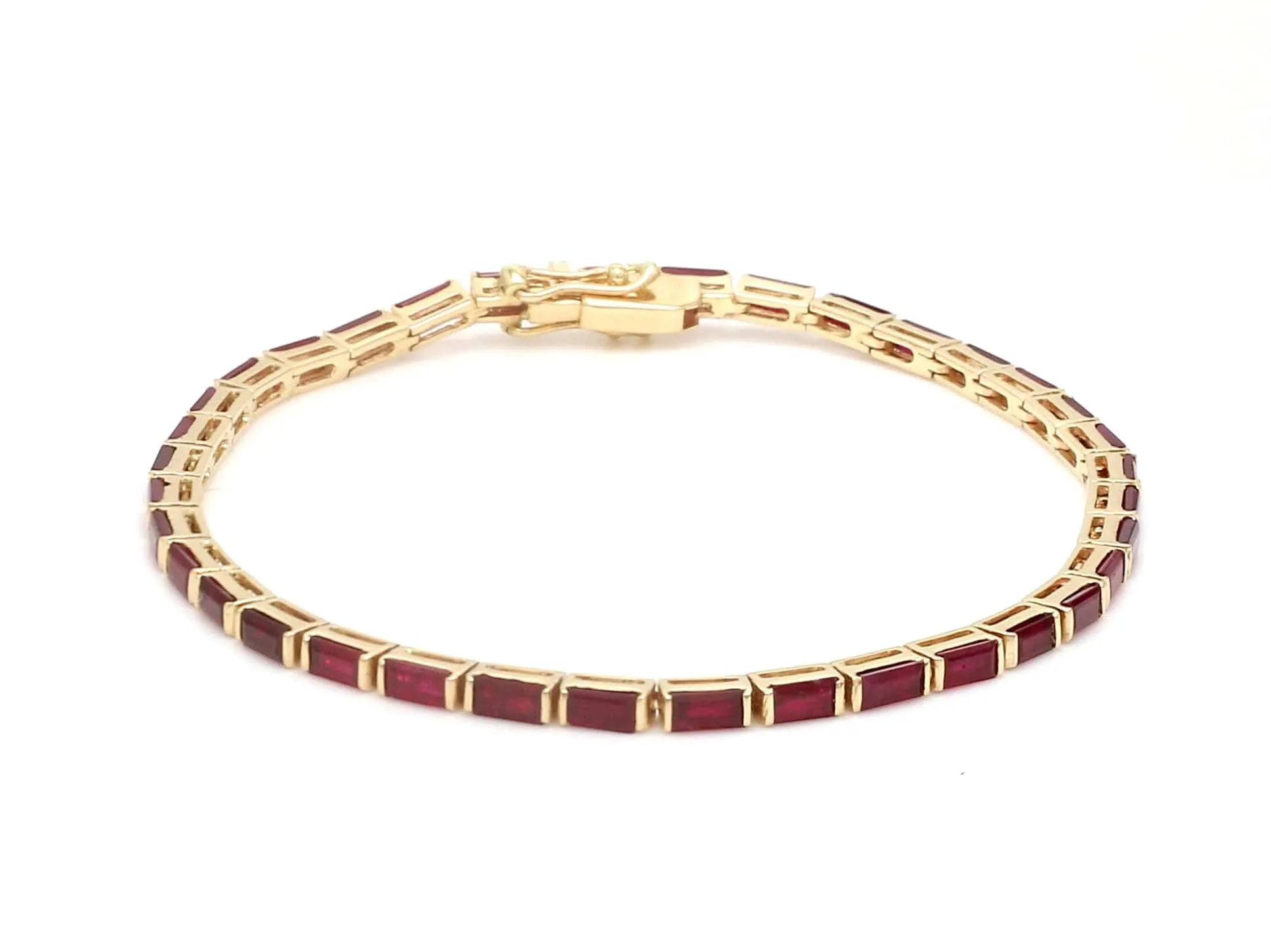 14K & 18K Gold Ruby Baguette Tennis Anklet, East West