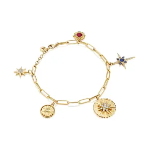 18k Penka Yellow Gold Bracelet/bangle With 0.59 Cts Vs-Gh Diamonds  And Ruby And Sapphire