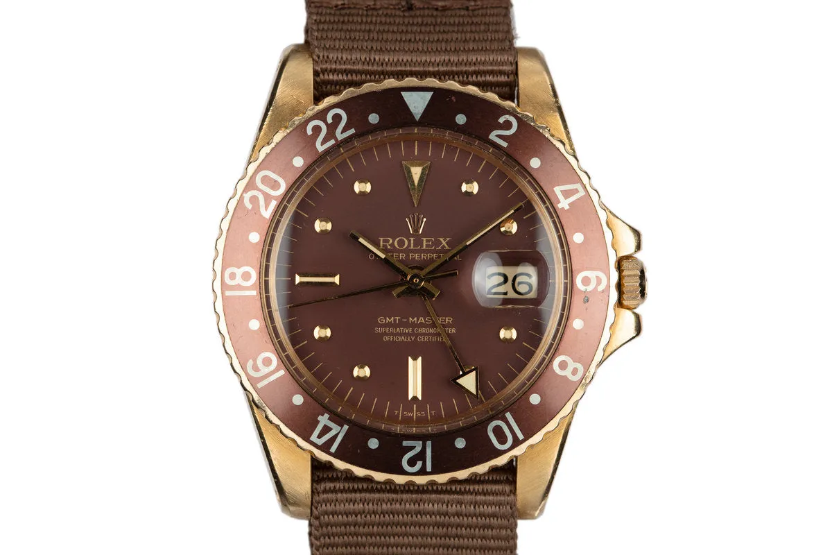 1967 18K YG Rolex GMT-Master 1675 with Brown Nipple Dial and Concorde Hands