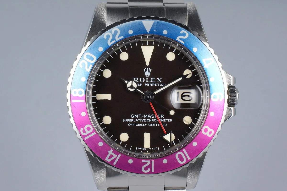 1968 Rolex GMT 1675 Brown Mark I Dial with Fuchsia Insert