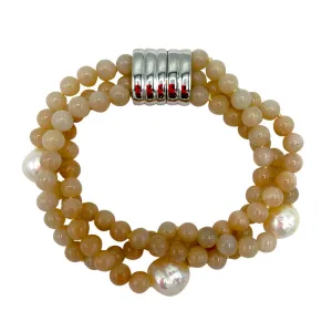 215-22 | 3-STRAND SUN STONE & PEARL BRACELET