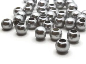 40 12mm Large Hole Silver Grey Round Plastic Pearl Beads