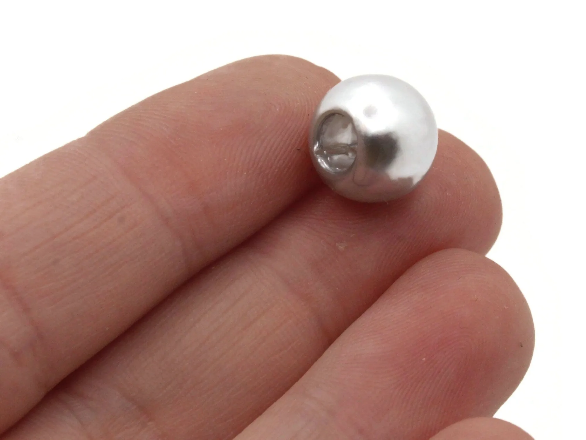 40 12mm Large Hole Silver Grey Round Plastic Pearl Beads