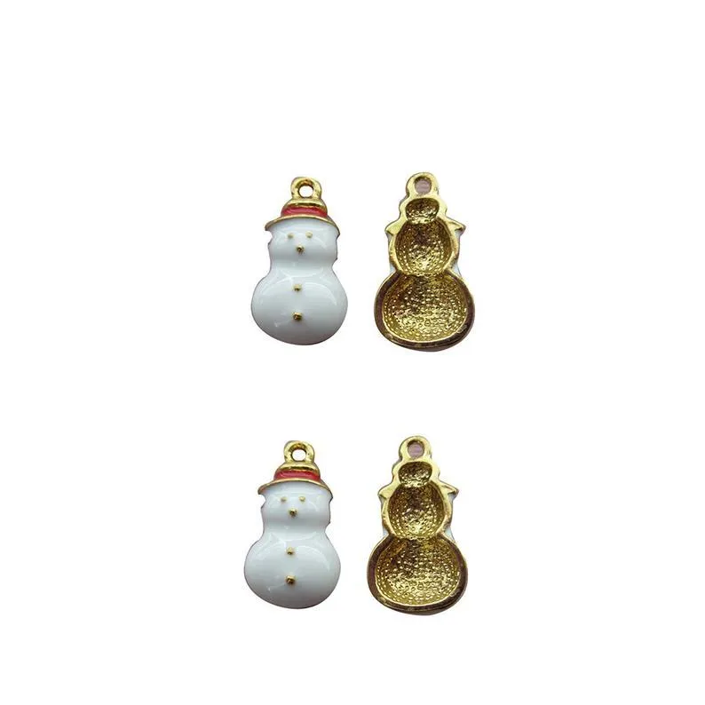 5 Pcs Tibetan Gold Tone and White Enamel Snowman Christmas 24X13mm Charms Pendants