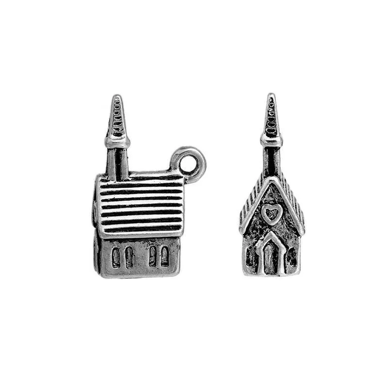 5 Pcs Tibetan Silver Church Chapel Cathedral 3D 20mm x 12mm Charms Pendants