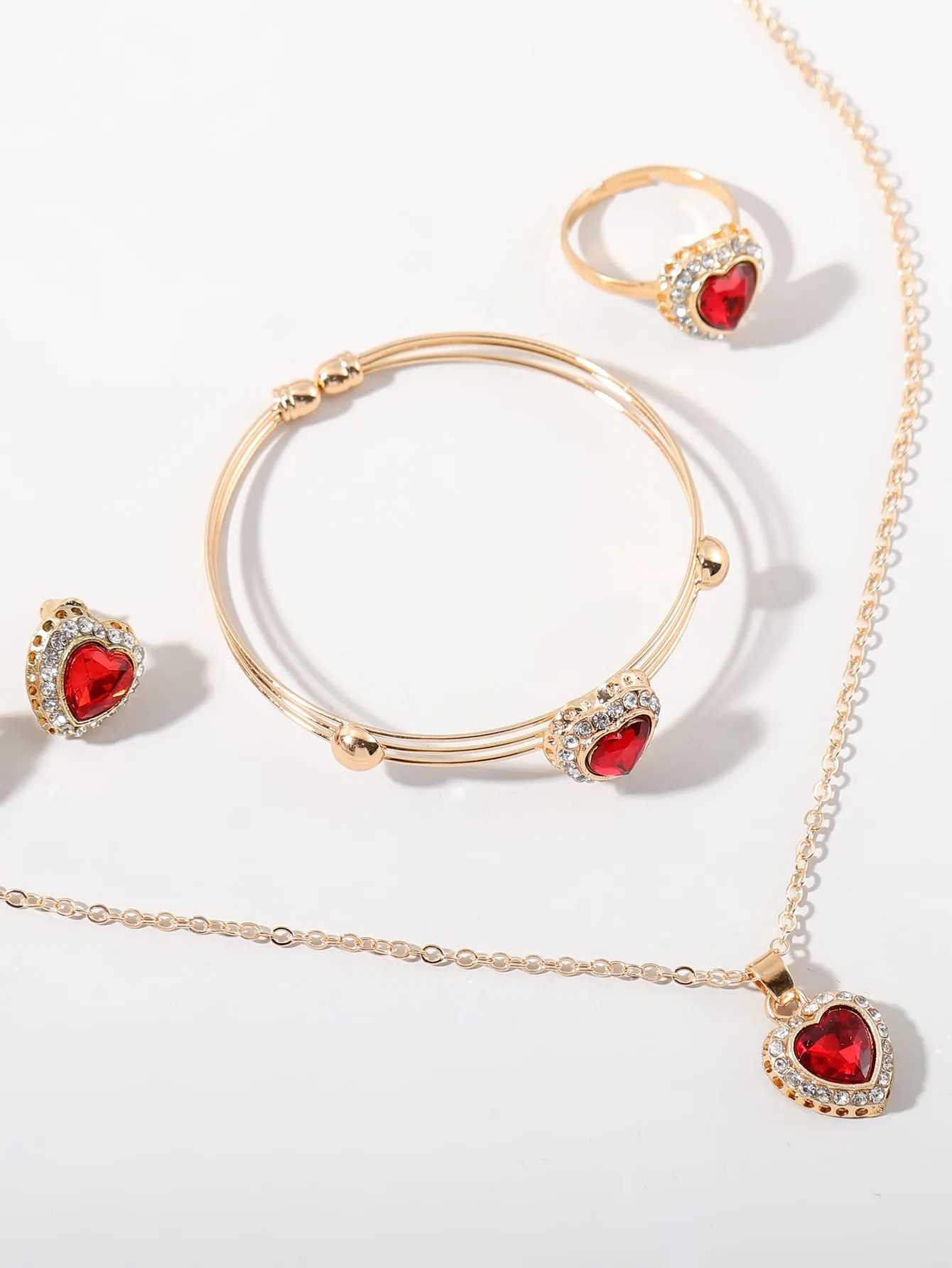 5pcs Rhinestone Red Heart Decor Jewelry Set for Women Party Jewelry