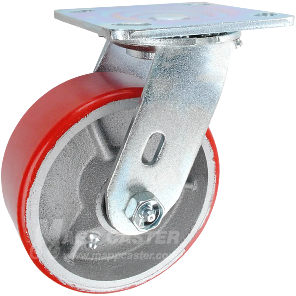 5" x 2" Red Polyurethane on Iron Wheel Swivel Caster - 1,100 Lbs Capacity