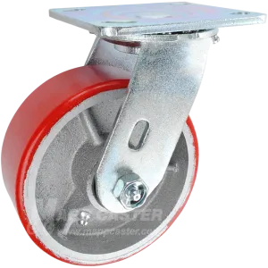 5" x 2" Red Polyurethane on Iron Wheel Swivel Caster - 1,100 Lbs Capacity