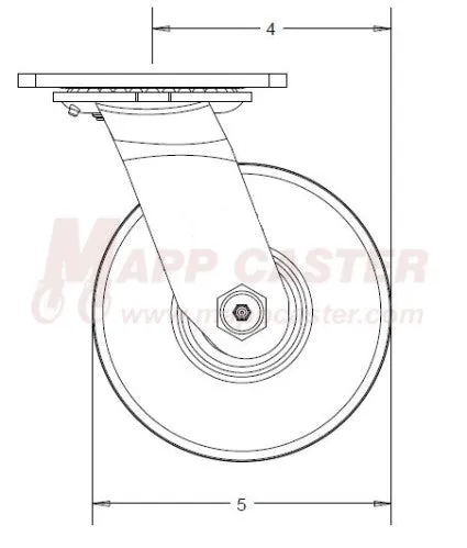 5" x 2" Red Polyurethane on Iron Wheel Swivel Caster - 1,100 Lbs Capacity