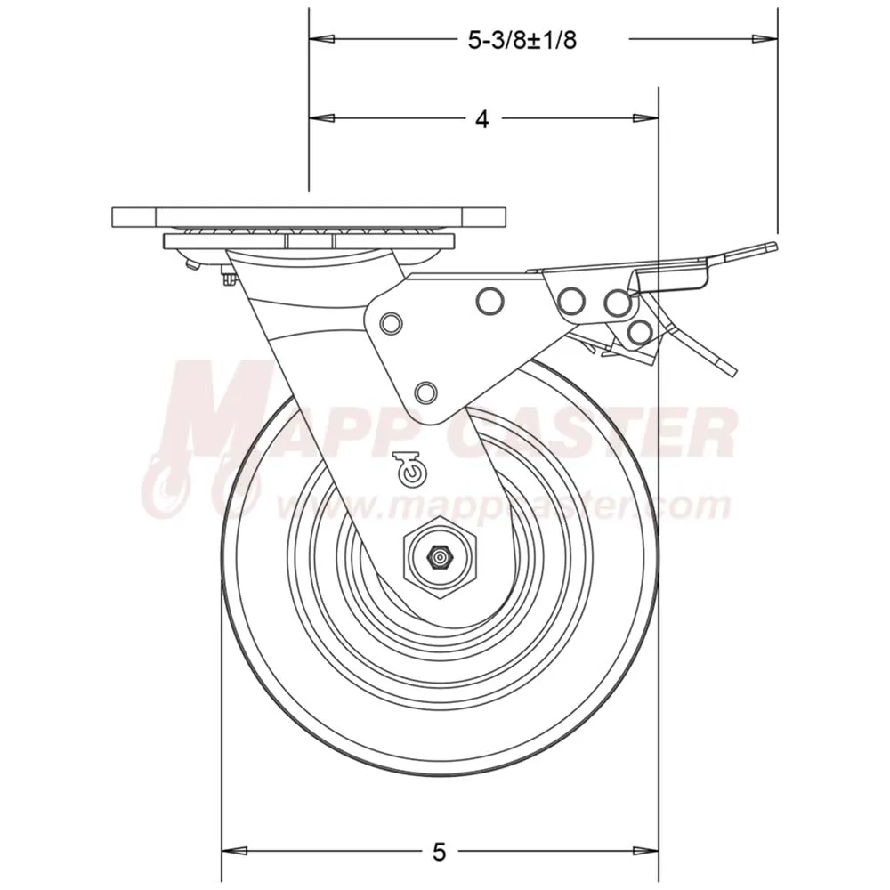 6" x 2" Solid Polyurethane Wheel Swivel Caster with Total Locking Brake - 900 Lbs Capacity