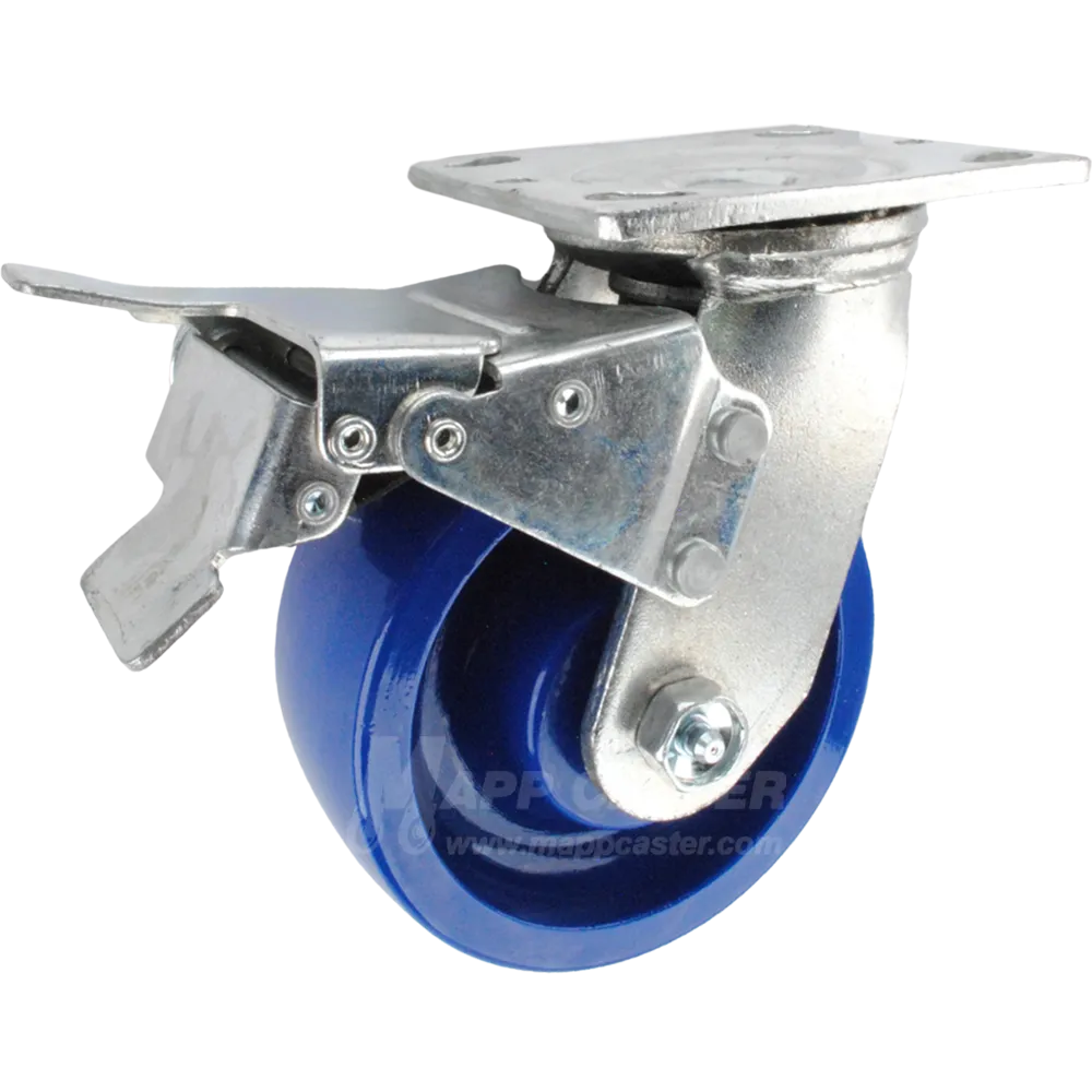 6" x 2" Solid Polyurethane Wheel Swivel Caster with Total Locking Brake - 900 Lbs Capacity