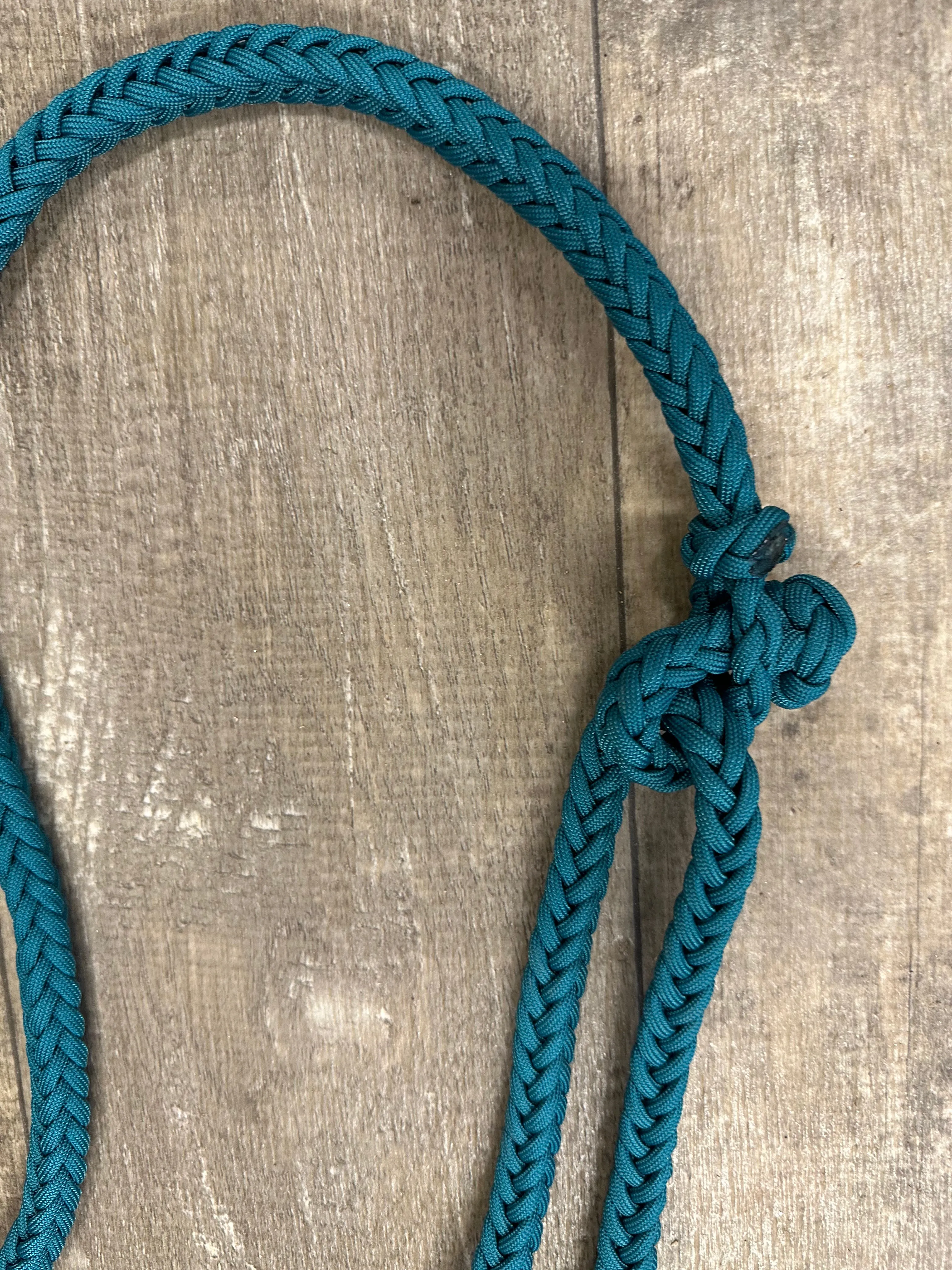 8' Fancy  braided beaded teal loop reins with turquoise howlite and a romal.