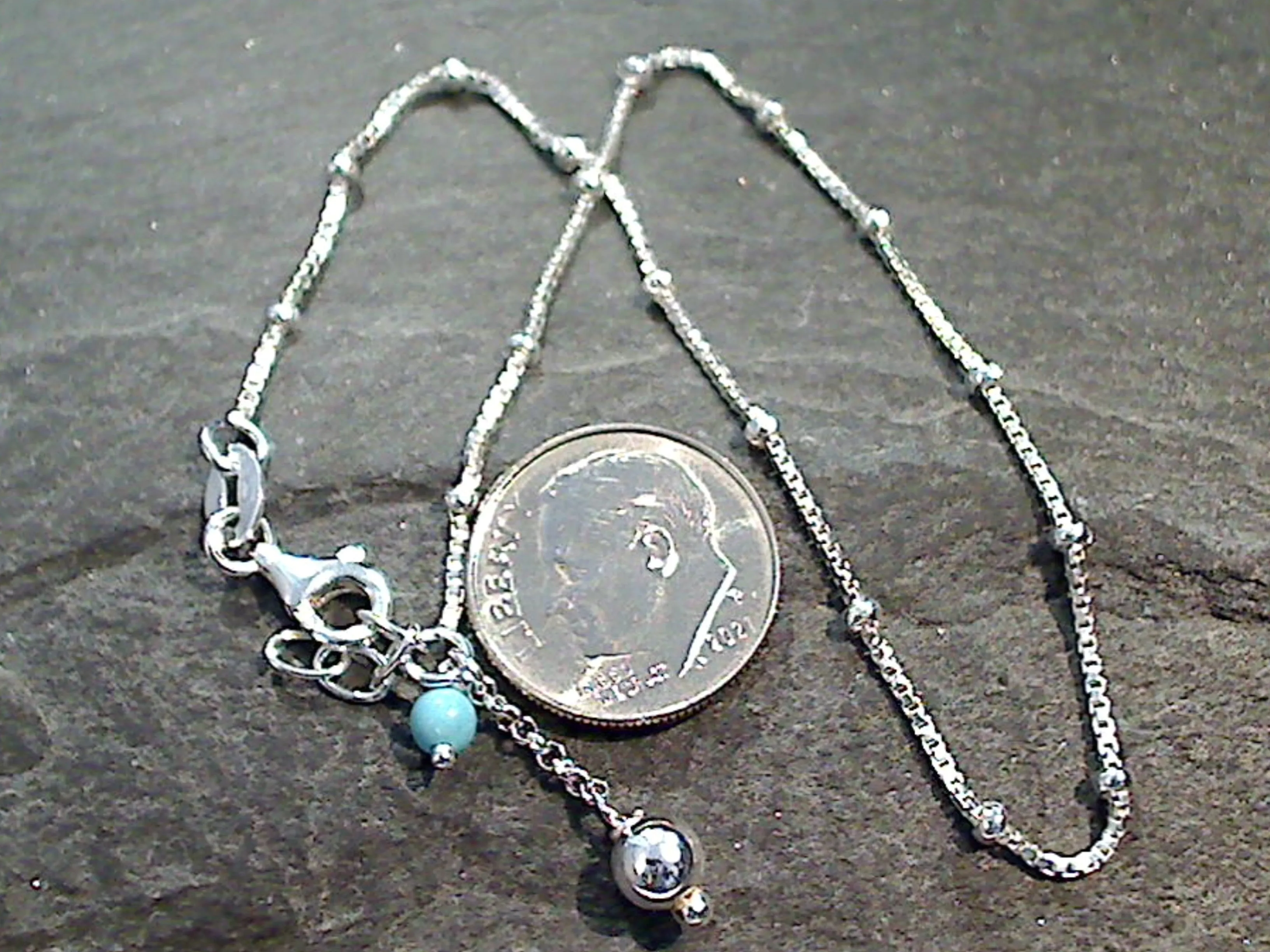 9.5" - 10" Sterling Silver Anklet With Turquoise Bead