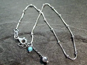 9.5" - 10" Sterling Silver Anklet With Turquoise Bead