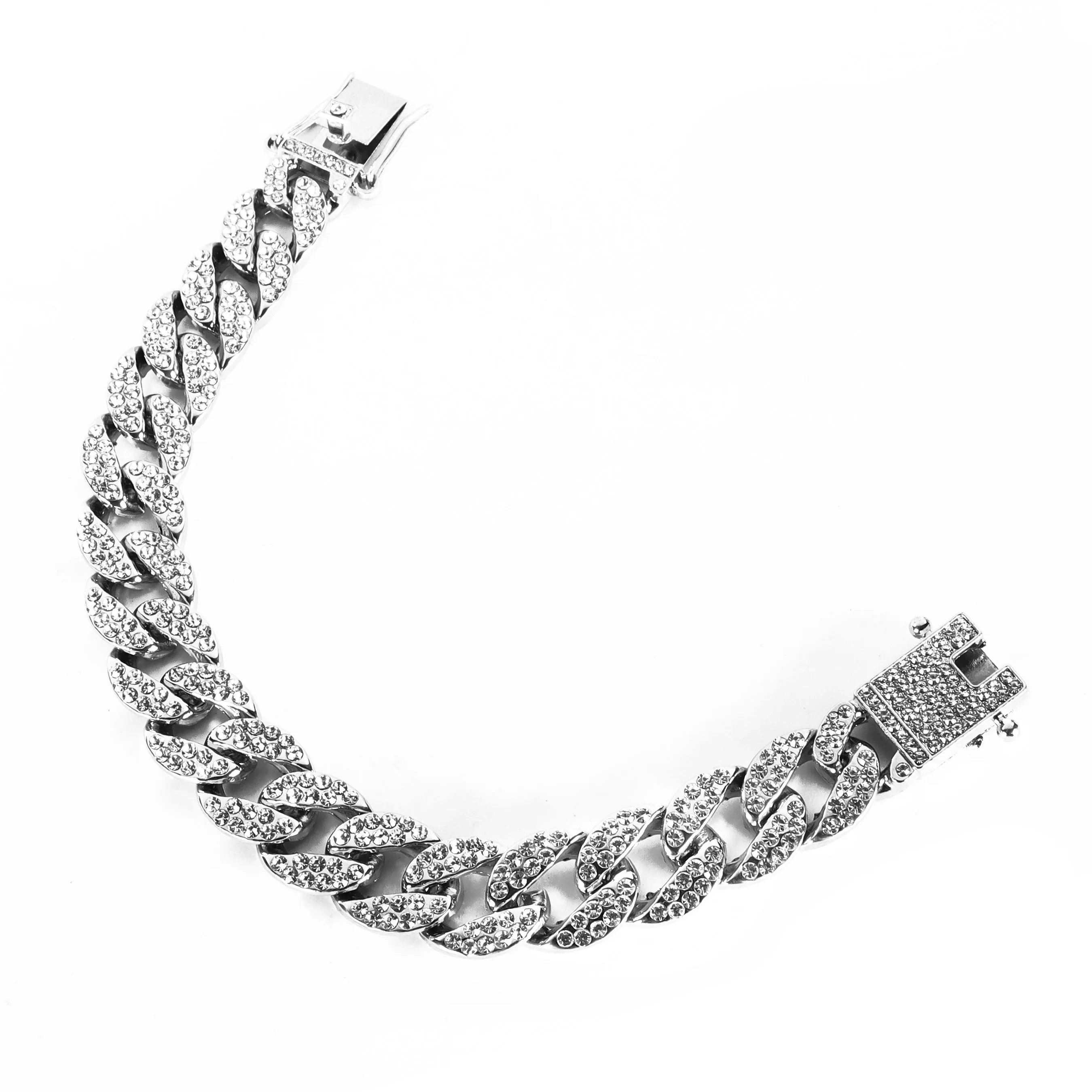 Adjustable Stainless Steel Cubic Zirconia Silver Bracelet For Men (Free Size)