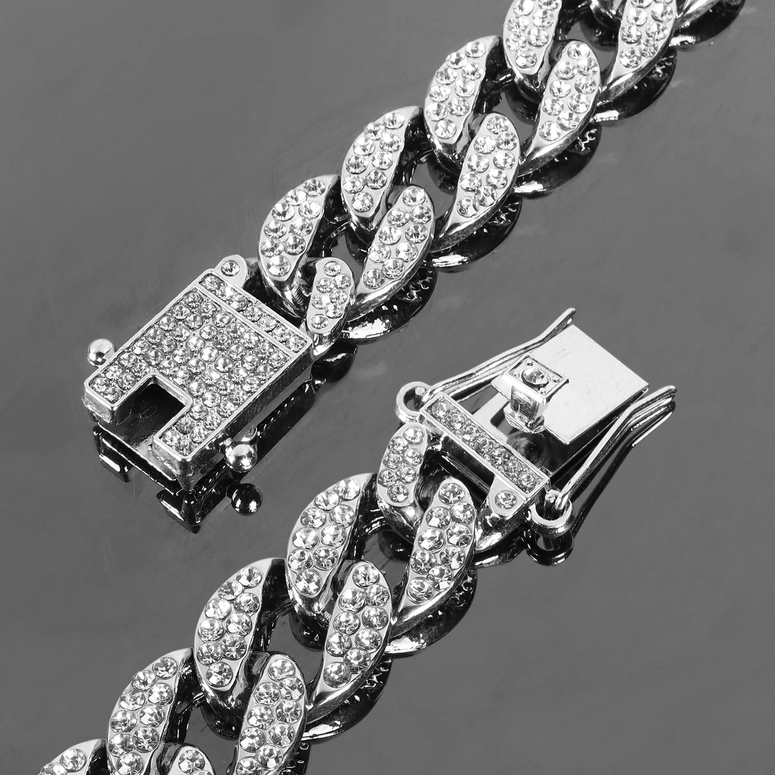 Adjustable Stainless Steel Cubic Zirconia Silver Bracelet For Men (Free Size)