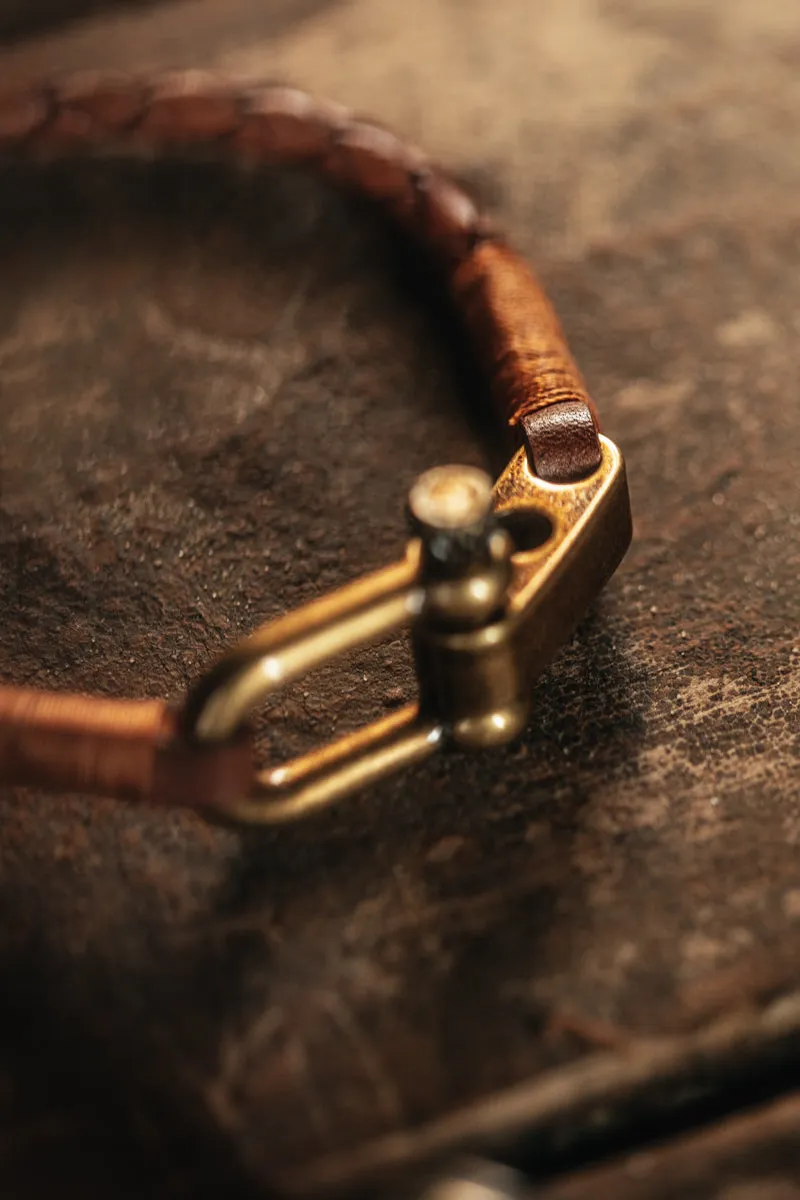 &SONS Leather Twist Braid Bracelet Brown