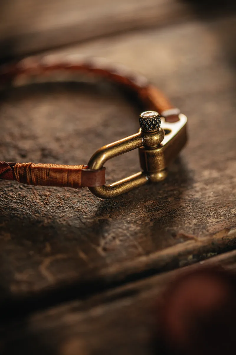 &SONS Leather Twist Braid Bracelet Brown