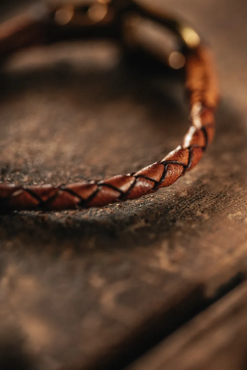 &SONS Leather Twist Braid Bracelet Brown