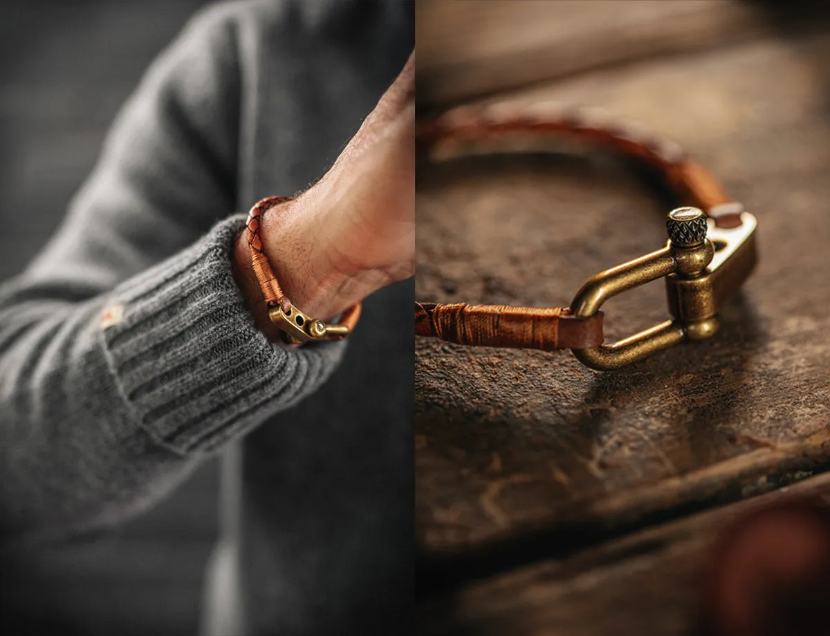 &SONS Leather Twist Braid Bracelet Brown