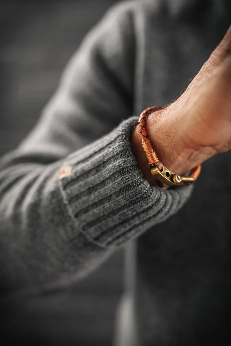 &SONS Leather Twist Braid Bracelet Brown