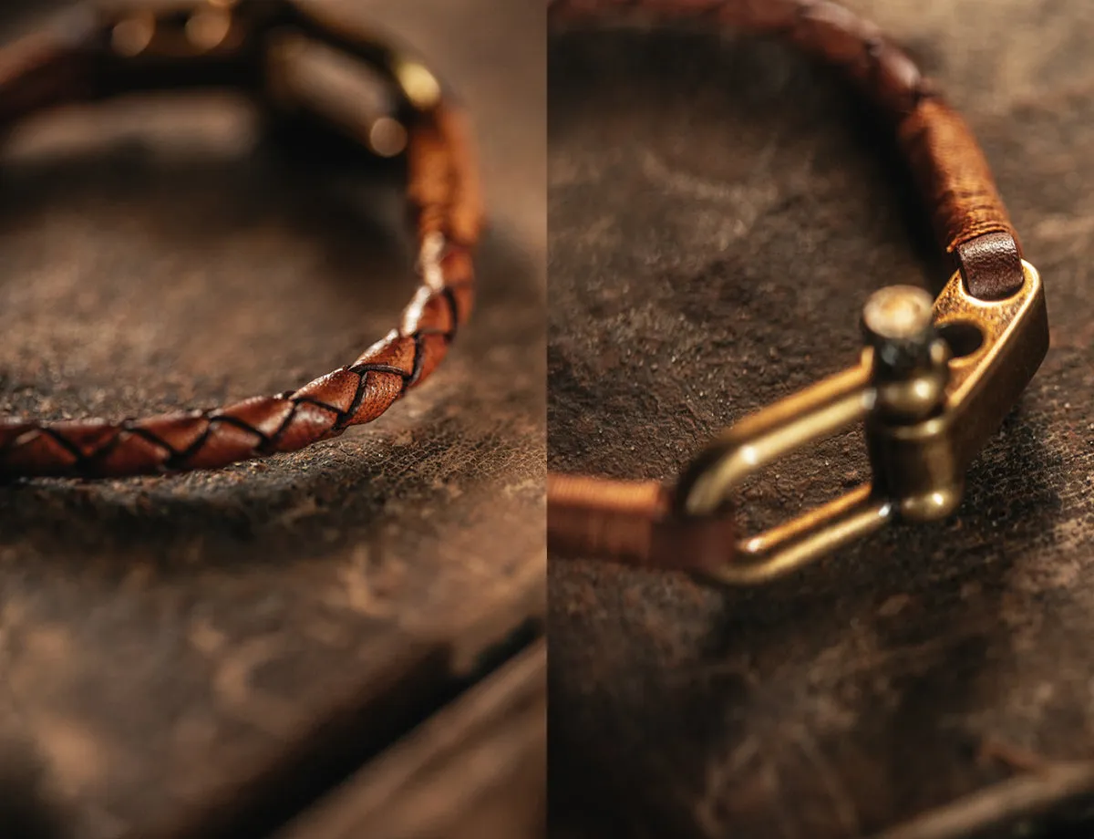 &SONS Leather Twist Braid Bracelet Brown