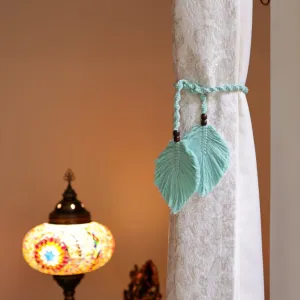 Aqua Macrame Leaf Curtain Ties