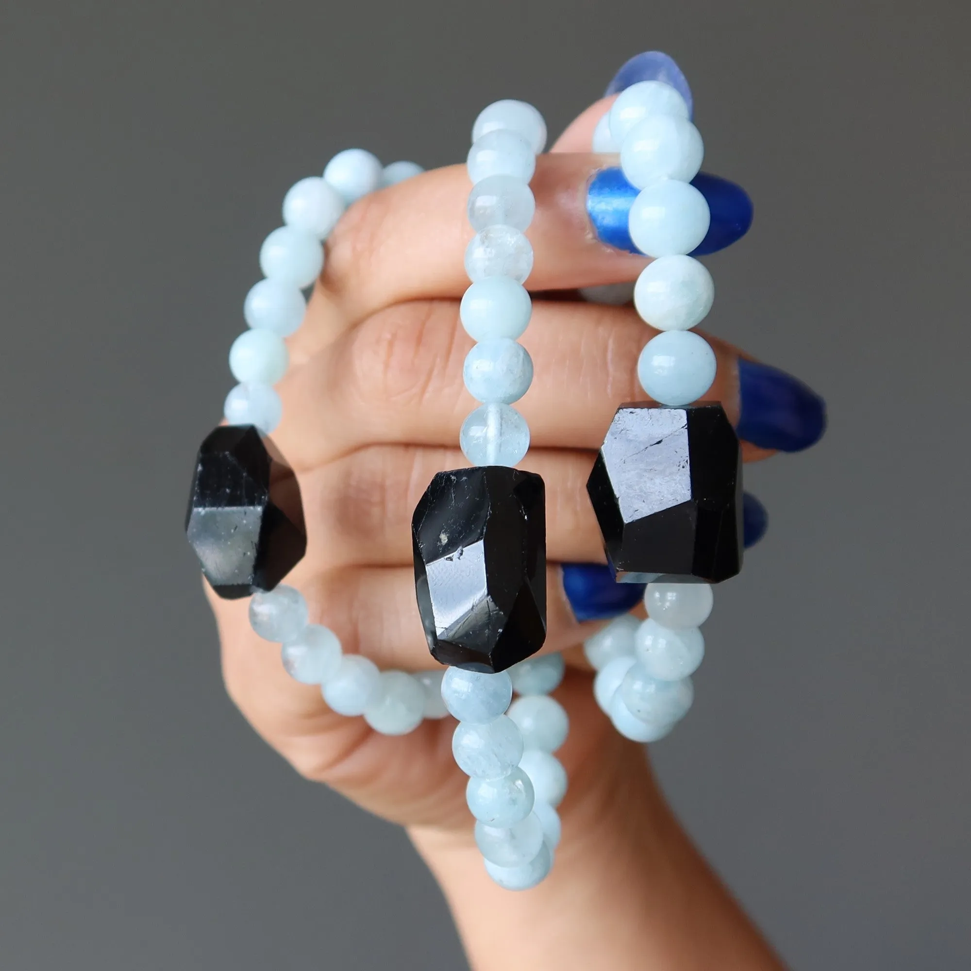 Aquamarine Bracelet Black Tourmaline