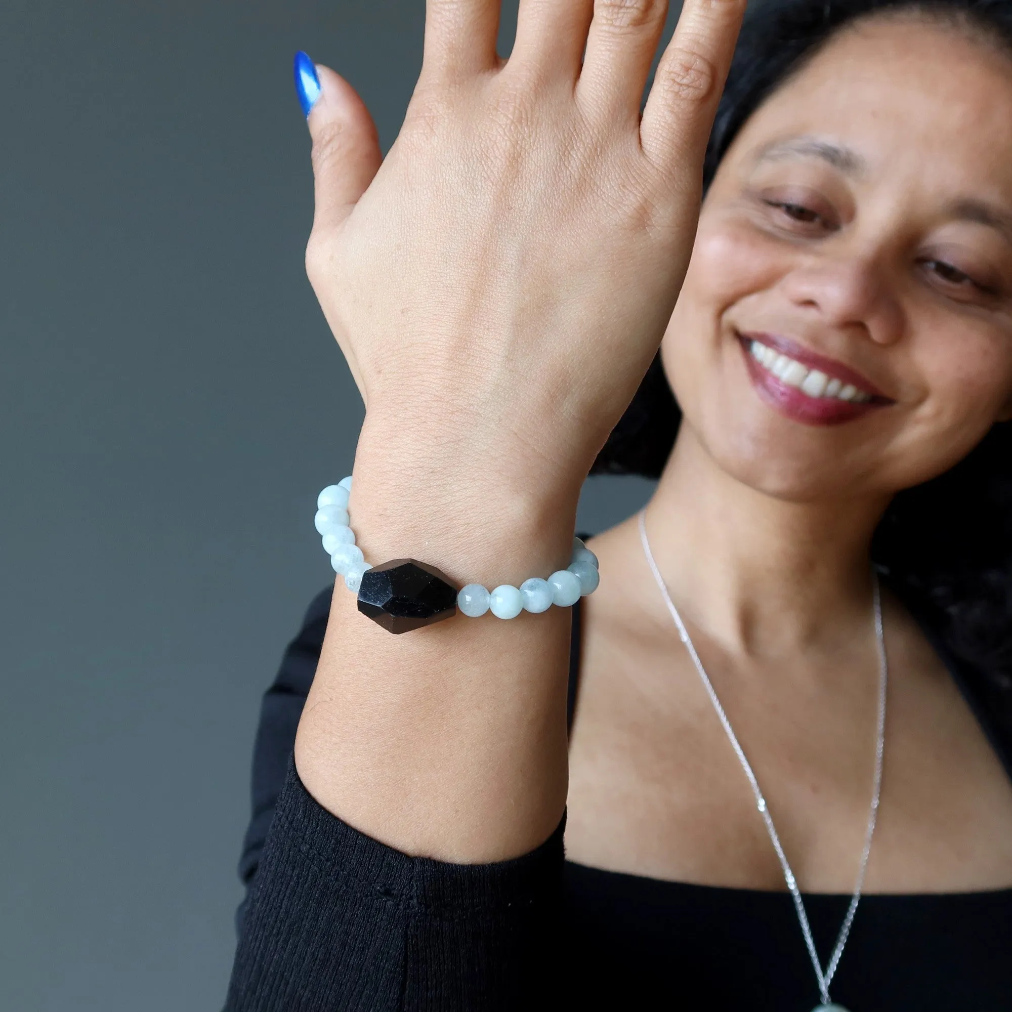 Aquamarine Bracelet Black Tourmaline