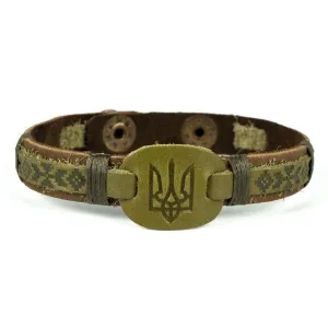 Army Green Leather Bracelet “Tryzub”