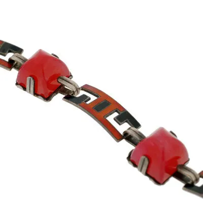 Art Deco Sterling Enamel & Faux Carnelian Link Bracelet