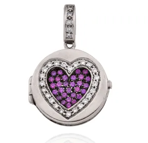 Award-Winning Pink Sapphire and Diamond Love Locket Charm Small