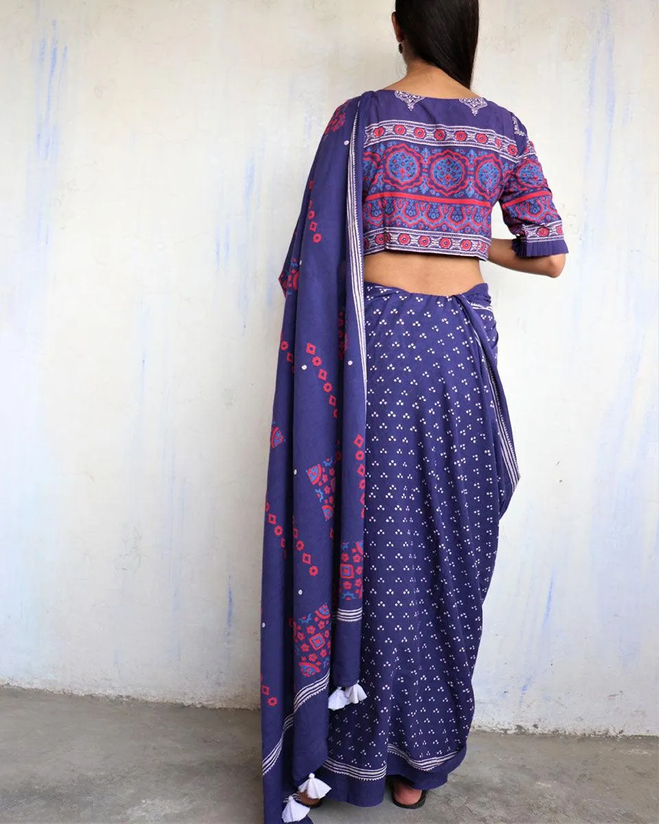 Azia Handblockprinted Cotton Saree - Ajooni