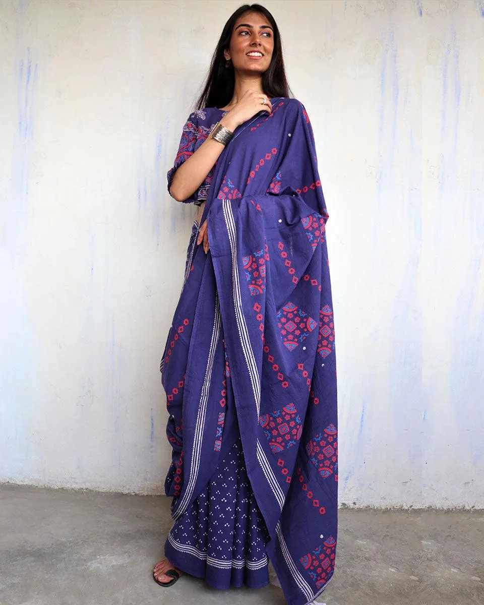 Azia Handblockprinted Cotton Saree - Ajooni