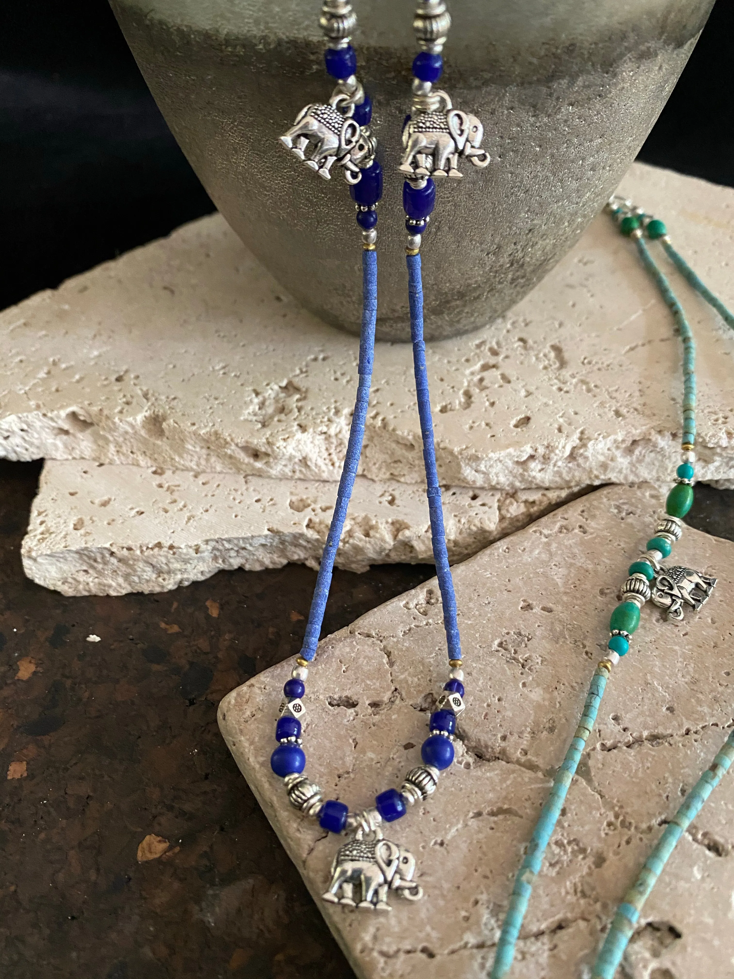 Beaded Stone Elephant Necklace