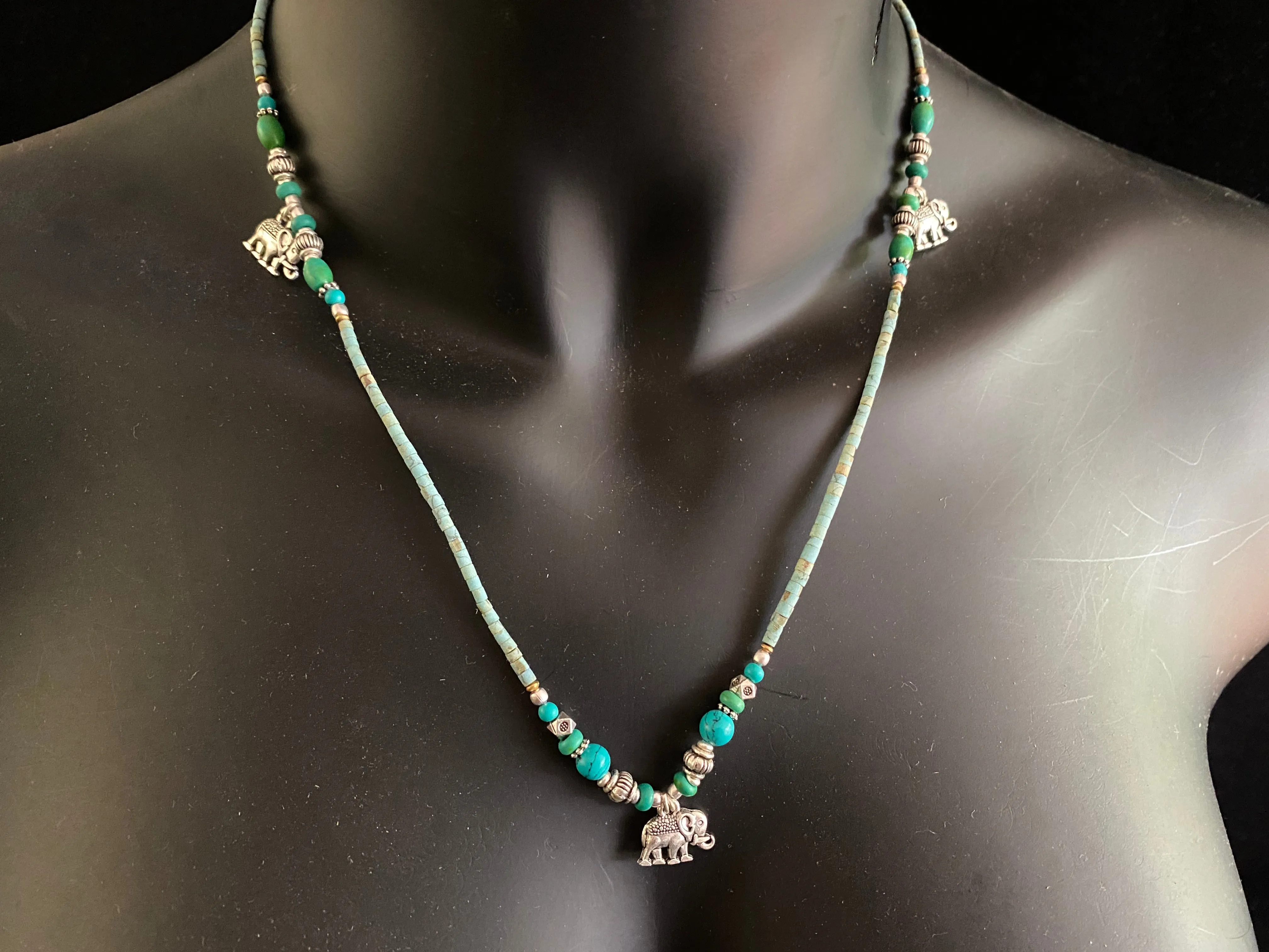 Beaded Stone Elephant Necklace