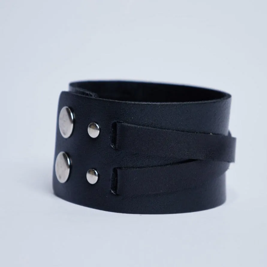 Biker leather bracelet - Black