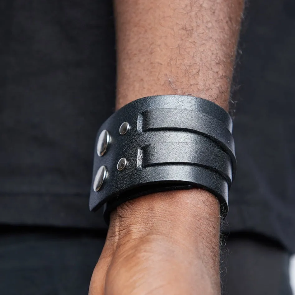 Biker leather bracelet - Black