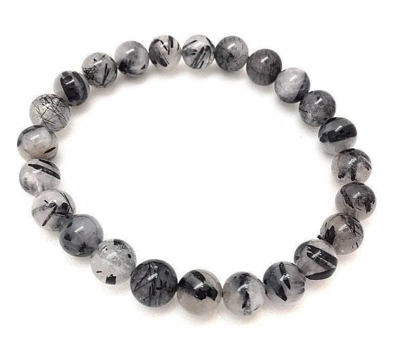 Black Rutilated Tourmaline - Bead Bracelet 8mm