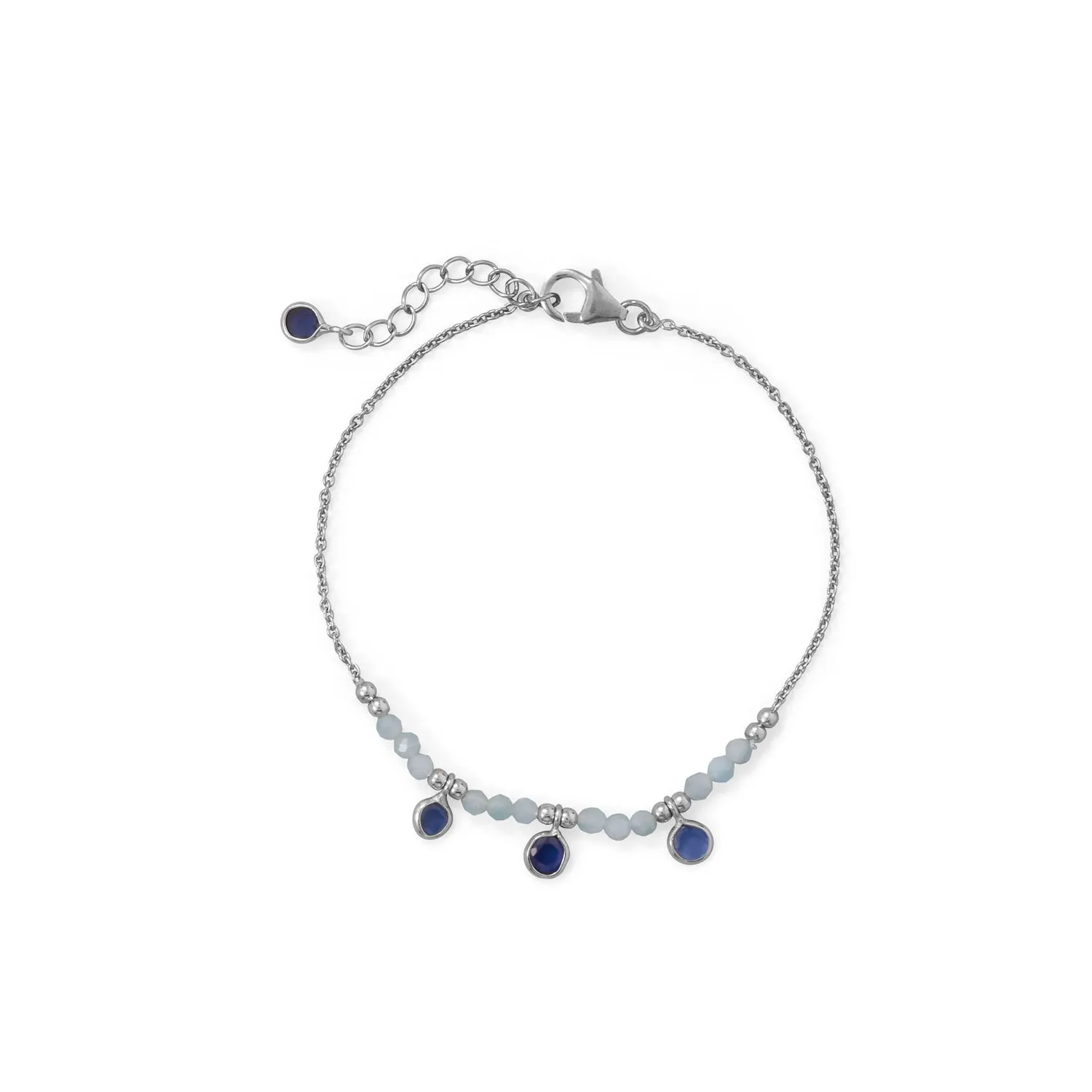 Blue Baubles! 7" 1" Rhodium Plated Aquamarine and Blue Quartz Bracelet